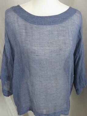 Pure Jill 100% Linen Oversized Boxy Top XS | Blue Relaxed Fit 3/4 Sleeve Boho